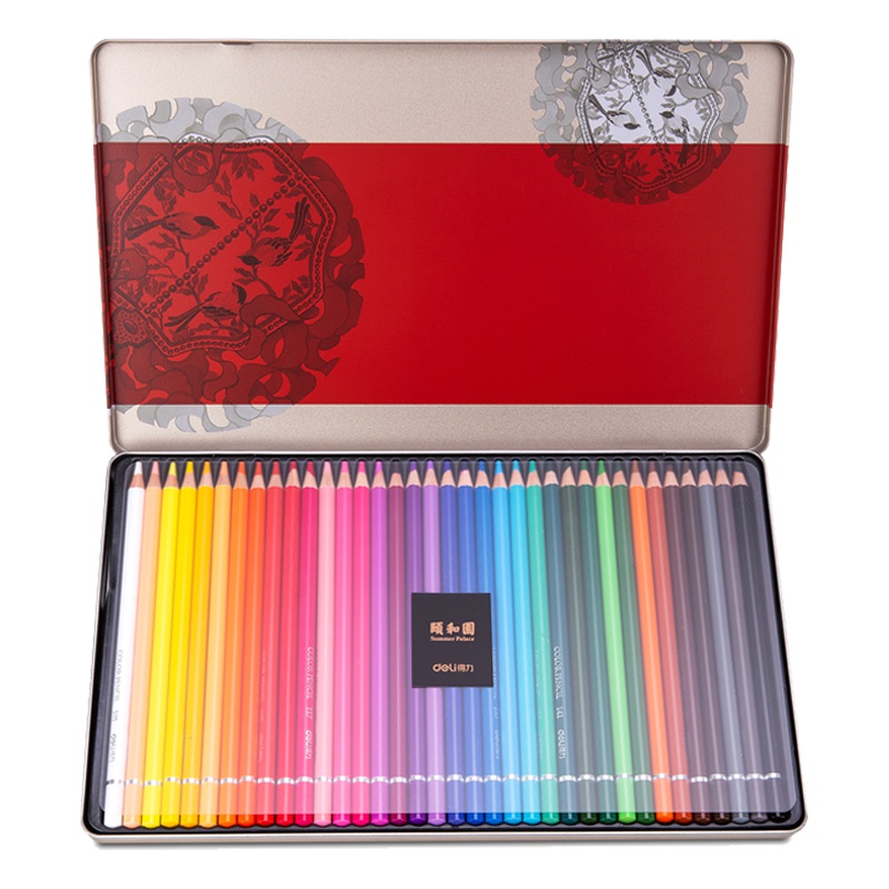得力(deli)68126 颐和园36色高档油性彩铅套装彩色铅笔素描绘画彩绘铅笔 铁盒专业油性手绘