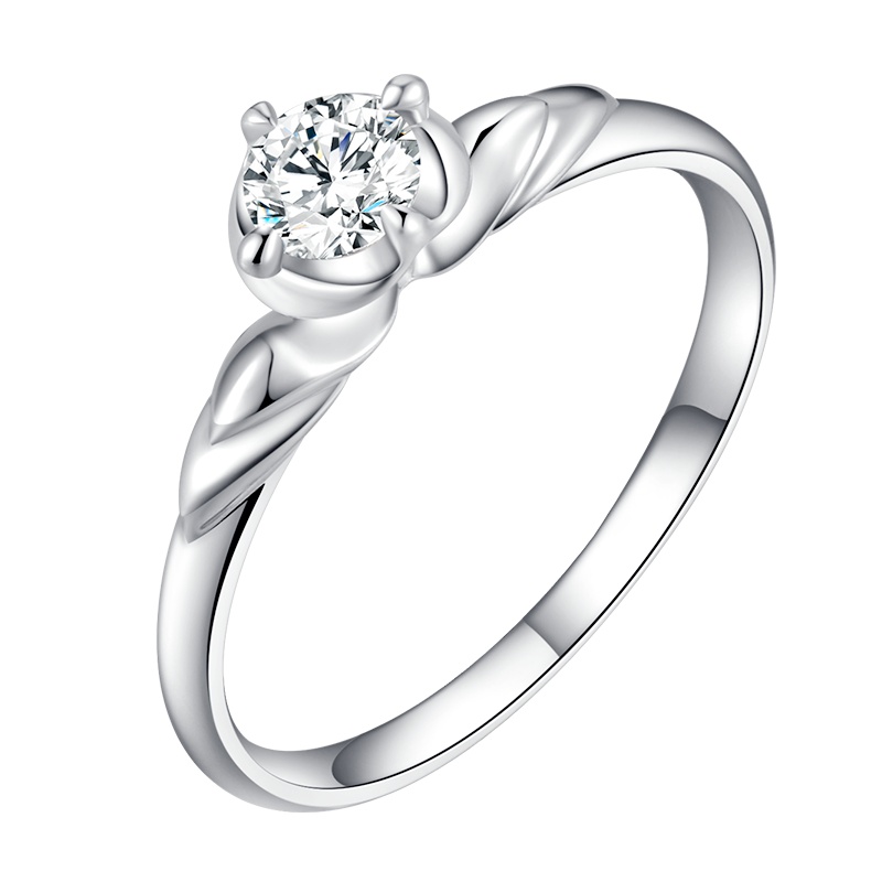 金至福 18K金戒指白金钻戒女结婚订婚求婚四爪经典镶嵌简约大气 双人舞系列 刻字定制