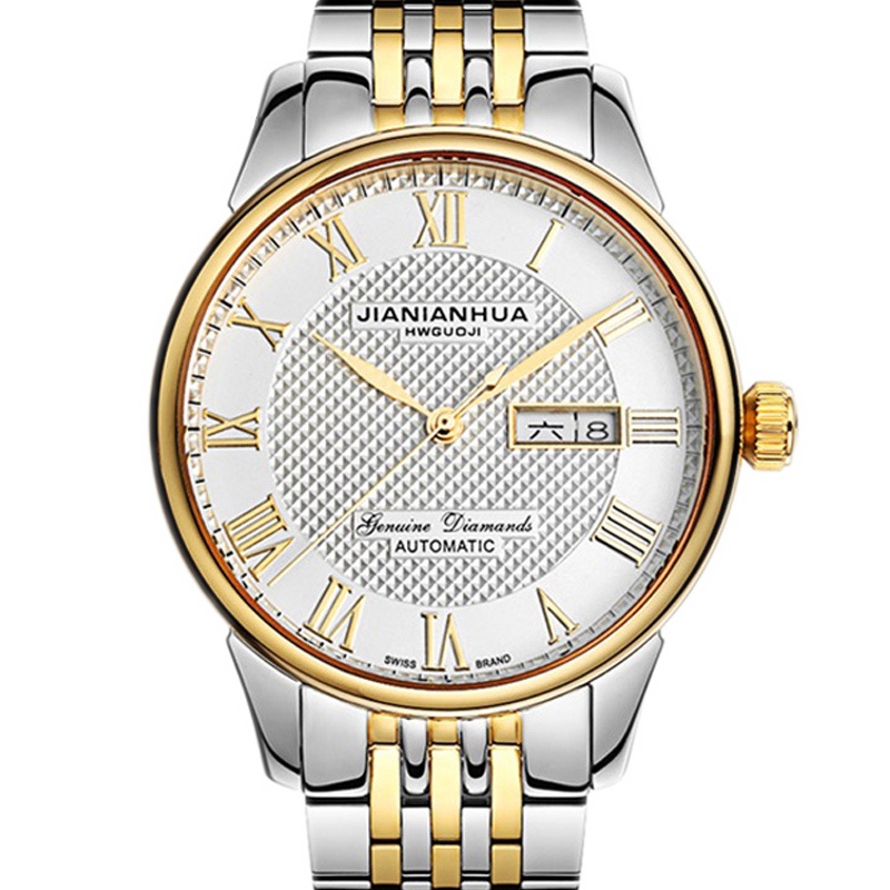 嘉年华CARNIVAL手表商务力洛克系列男士全自动机械表 男休闲时尚复古罗马大三针防水金属双日历男表腕表8605G双历款