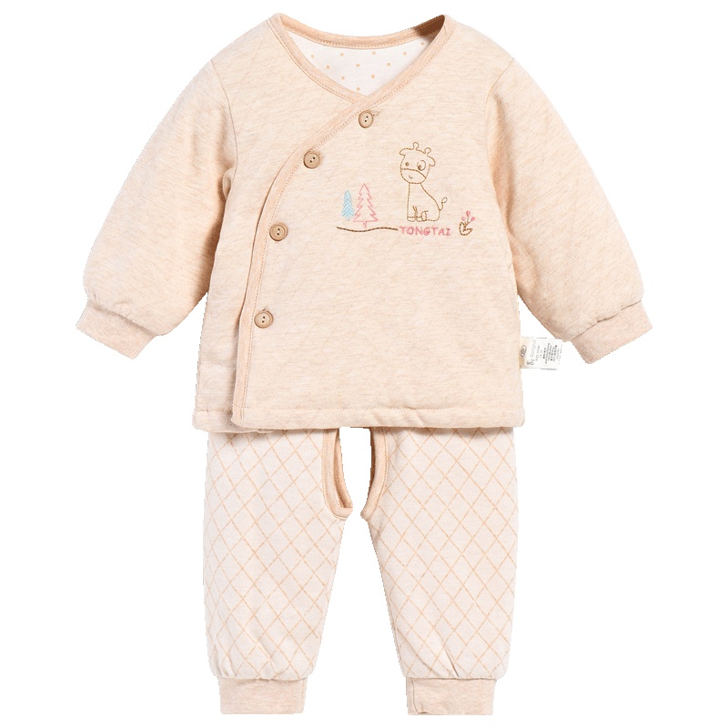 童泰TONGTAI婴儿纯棉衣服冬季偏开棉服套装1-6个月宝宝薄棉两件套儿童通用66cm