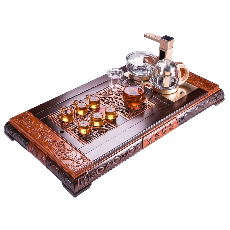 金杞(JINQI) 整套茶具全自动上水电热水壶耐热消毒烧水煮茶自动续水黑檀木红铜面板茶盘202A款套装