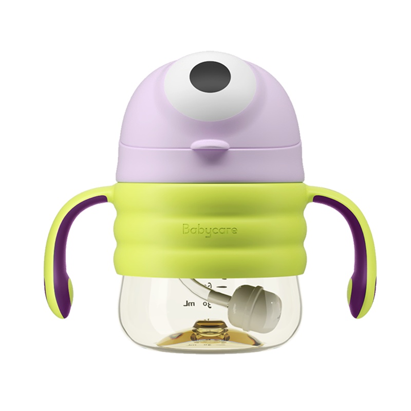 babycare婴儿大眼普迪仔学饮杯宝宝喝奶喝水杯儿童吸管鸭嘴杯两用6个月ppsu-鸭嘴/吸管双头淡雾紫220ml
