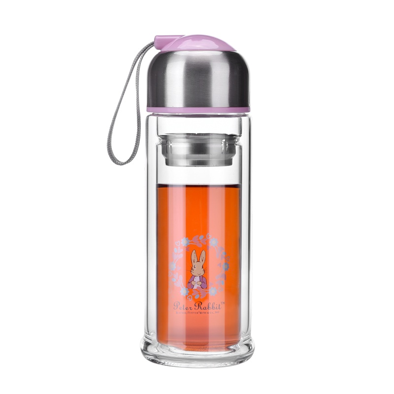 英国比得兔(Peter Rabbit)女士双层玻璃杯水杯女便携简约清新可爱泡茶杯随手杯子 樱花粉女神杯
