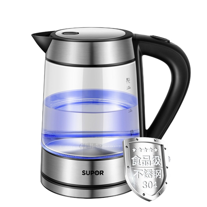 苏泊尔(SUPOR)电水壶SWF17E26A高硼硅玻璃 蓝光烧水 品牌温控器 1.7L大容量家用多功能自动断电烧水壶