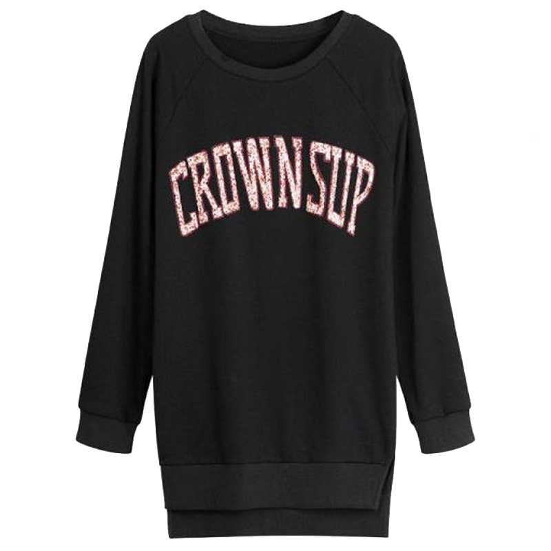 拉夏贝尔韩版宽松长袖上衣套头百搭潮中长款绒衫卫衣1T000757