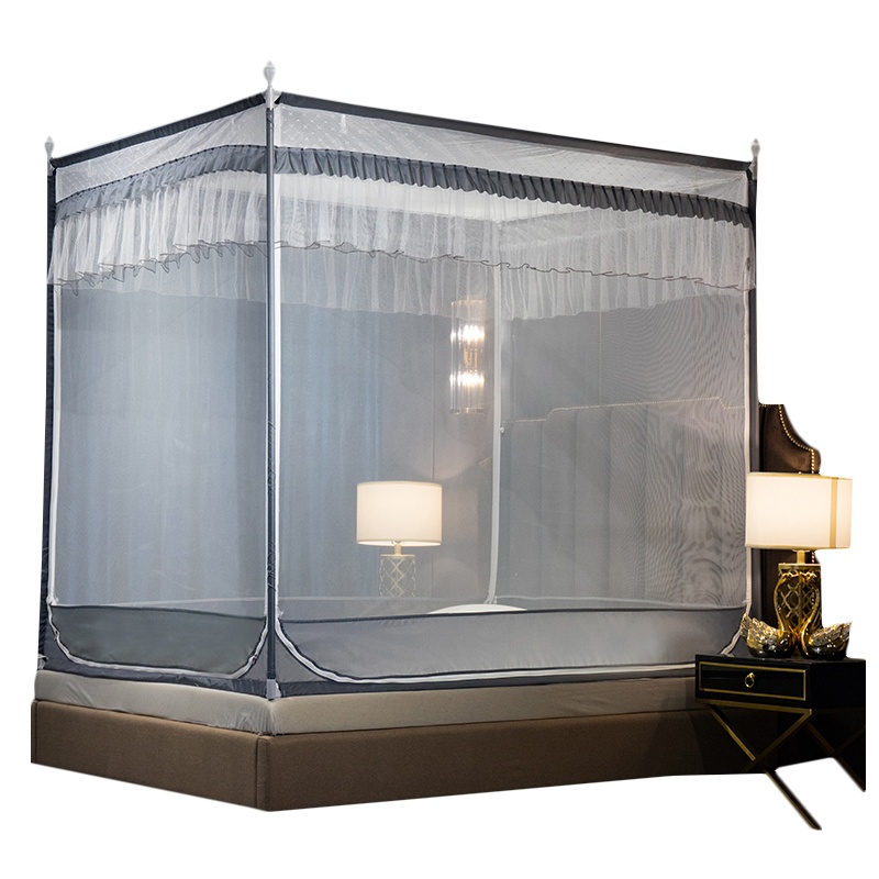 曼凝家纺 时尚印花外穿竿床笠款防摔防蚊三开门坐床式宫廷蚊帐1.5/1.8米帐子
