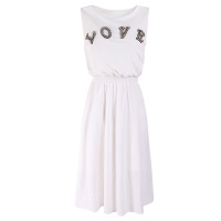 晚白 新款休闲简约背心T恤松紧腰A字摆减龄假两件连衣裙