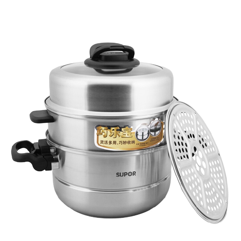 苏泊尔蒸锅304不锈钢蒸锅SZ28T1三层多层28CM蒸锅电磁炉适用家用