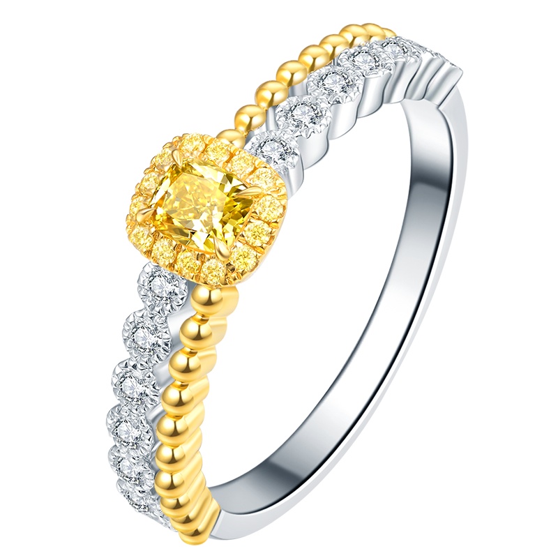 佐卡伊 18K金黄钻钻戒女轻奢浓彩黄异形钻石戒指结婚求婚 定制