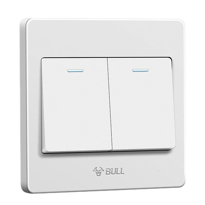 公牛(BULL)开关插座2开二开单控两开单控二位开关面板 单联双开电源开关 G07K211Y(带荧光) 10个装