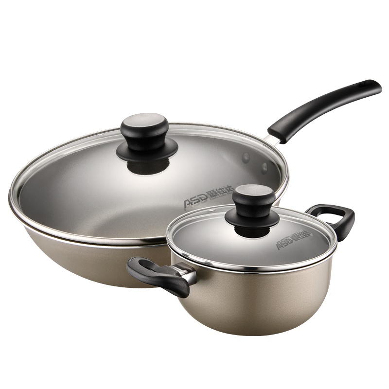 爱仕达(ASD) 锅具套装PL02G2WG 新不粘套装锅 炒锅汤锅两件套 不粘易洁少油烟 煤气灶专用