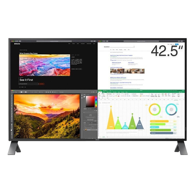 飞利浦(PHILIPS)43英寸4K超清显示器IPS 四源同屏 10.7亿色彩屏幕内置音箱电脑显示屏 438P1(43英寸4K内置音箱)