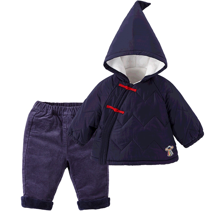英氏婴儿宝宝新梭衣裤套连帽外套内里绒长裤套装 1812A9517