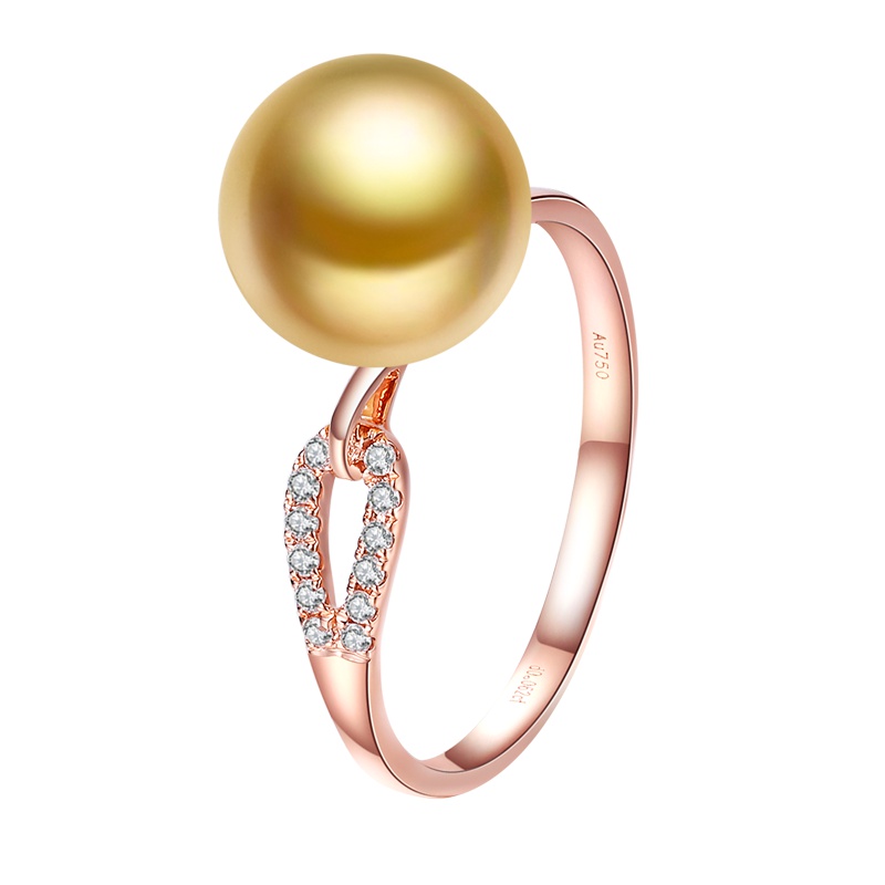 brir 佰色传情9-10MM正圆南洋金珠18k金钻石海水珍珠戒指