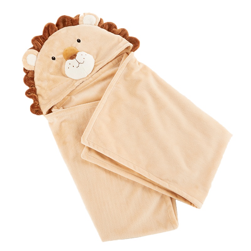 babyaspen新生婴儿全棉小狮子连帽抱被0-9个月四季可用