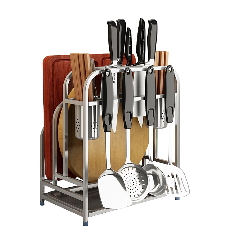 四季沐歌不锈钢厨房刀具置物架刀座刀架菜板筷子筒一体收纳架