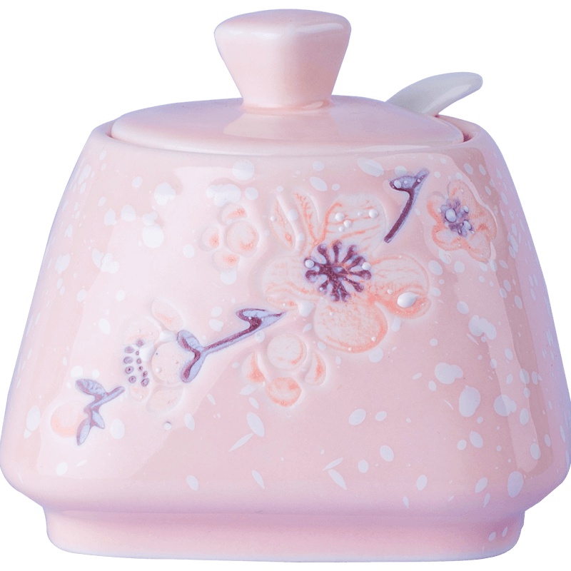 雅诚德(arst) 日式釉下彩陶瓷餐具调料罐盐罐调料瓶 厨房家用创意调味料调味罐 炫彩乐晶调味缸(粉) 均码