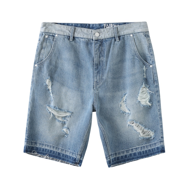 商场同款马克华菲牛仔裤男士2019夏新款时尚破洞浅色水洗短裤