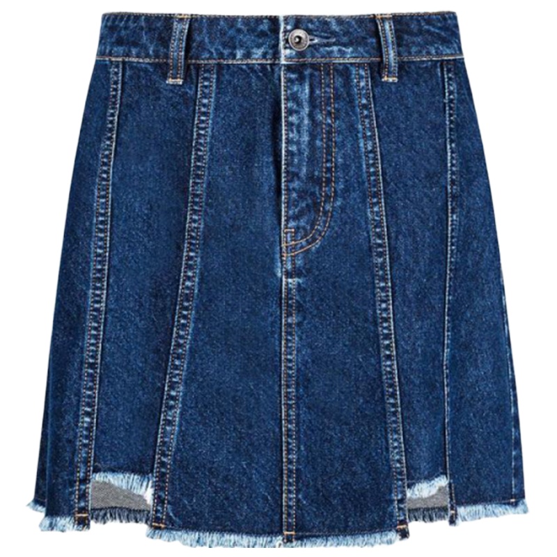 【专柜同款】拉夏贝尔牛仔裙女2020新款夏季深色高腰短裙拼接不规则ins风半身裙A字裙潮30082469