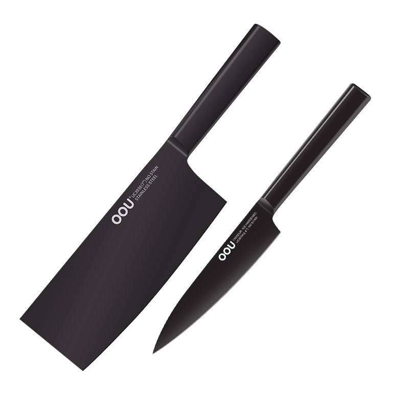 OOU!黑刃升级款菜刀水果刀刀两件套 德国钢材 全套厨房刀具水果刀刀具菜刀刀具套装不锈钢刀具锋利不生锈