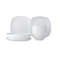 [乐美雅]碗盘餐具套装白玉玻璃10件套组合微波炉可用LC-S112G