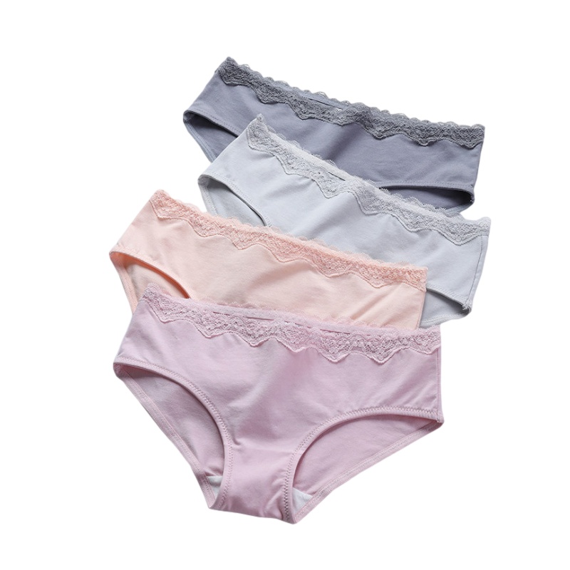 南极人(NanJiren)4条装内裤女蕾丝纯棉档100%全棉透气中低腰少女士无痕三角裤