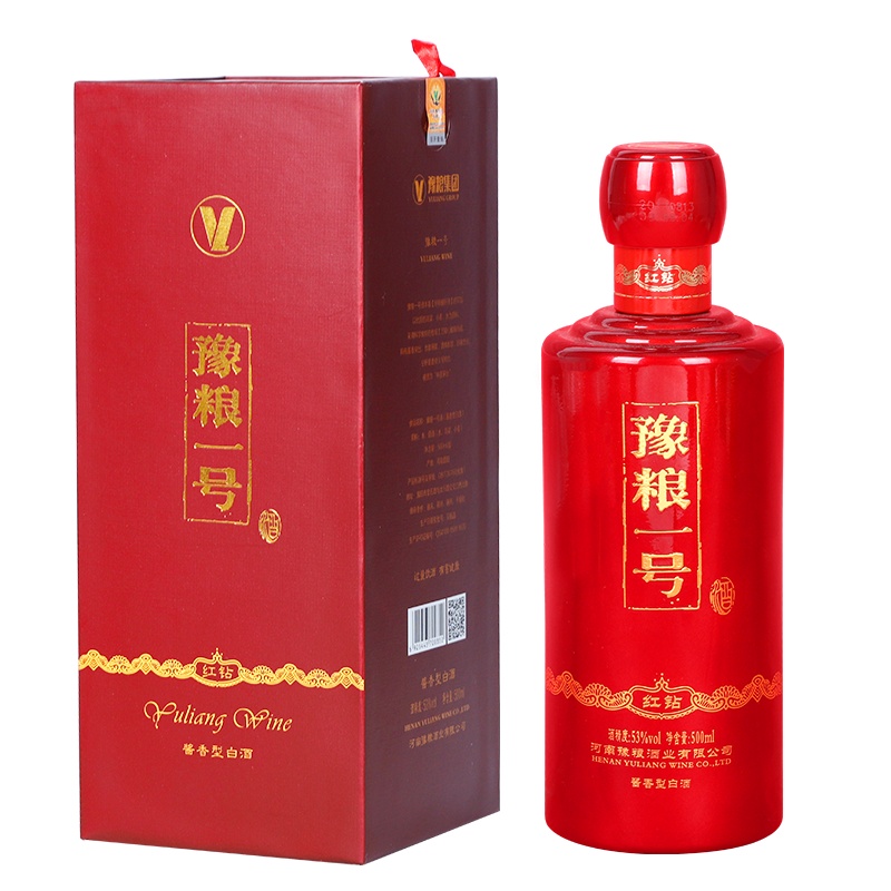豫粮一号 红钻53度酱香型白酒 五年窖藏 500ml 单瓶 送礼婚宴用酒