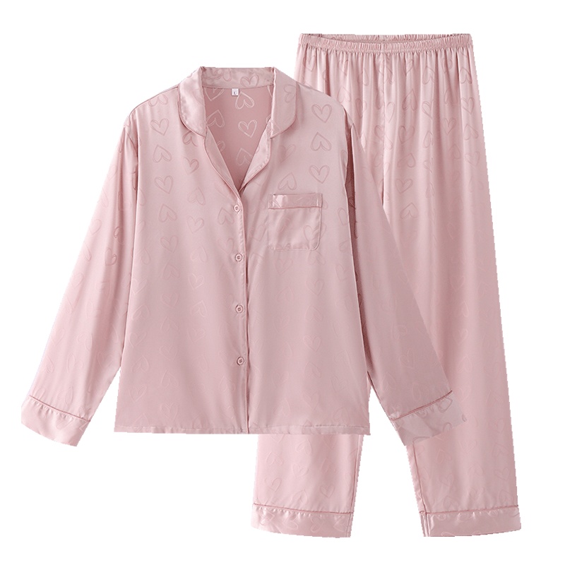 都市丽人色丁提花情侣款可外穿舒适时髦长袖长裤女士睡衣家居服套装2H01A1