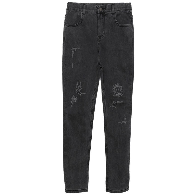 大嘴猴 夏季新款休闲裤女LOGO印花韩版修身打底裤 黑色