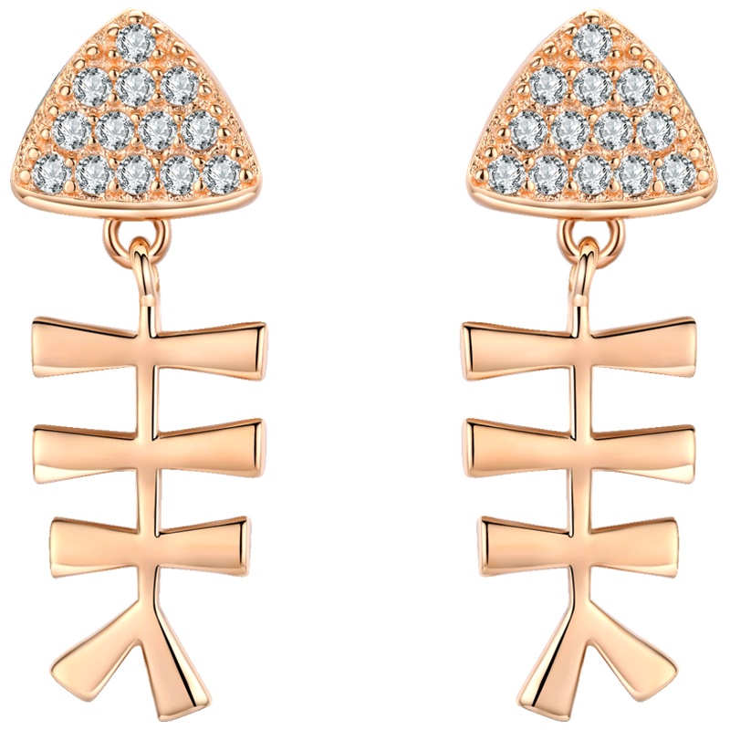 佰色传情纯银个性鱼骨耳钉女气质韩国潮人创意百搭网红耳环耳饰