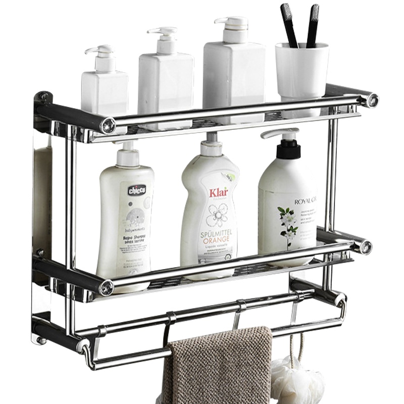 弘拜 浴室不锈钢毛巾架浴巾架 毛巾架挂杆 沐浴用品收纳架 卫生间厕所一层二层三层置物架双层浴巾架免打孔卫浴挂件