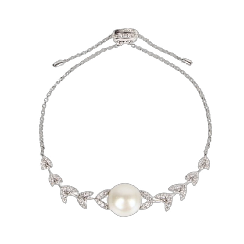 [直营]apm MONACO手链女银镶晶钻淡水珍珠花瓣手链送女友AB3694XPL