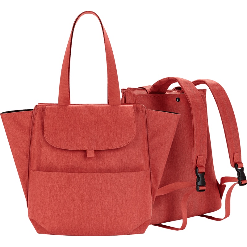 稚行 多功能背包大容量百搭两用妈咪双肩包简约斜挎女包-红色