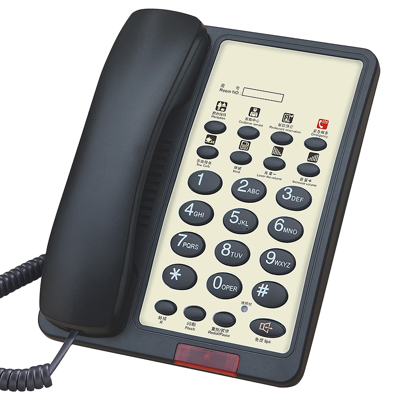 领域928A酒店电话机宾馆固定座机快捷酒店旅馆可定制面板LOGO电话(黑色)