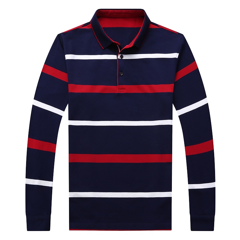 卡帝乐鳄鱼长袖t恤男翻领POLO衫宽松条纹纯棉体桖男2020新款中年短袖T恤