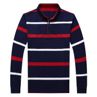 卡帝乐鳄鱼长袖t恤男翻领POLO衫宽松条纹纯棉体桖男2020新款中年短袖T恤