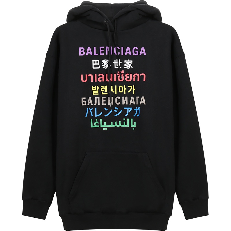 BALENCIAGA 巴黎世家女士棉/聚酯纤维加大号加绒款连帽长袖卫衣运动衫 578135 TJVI6