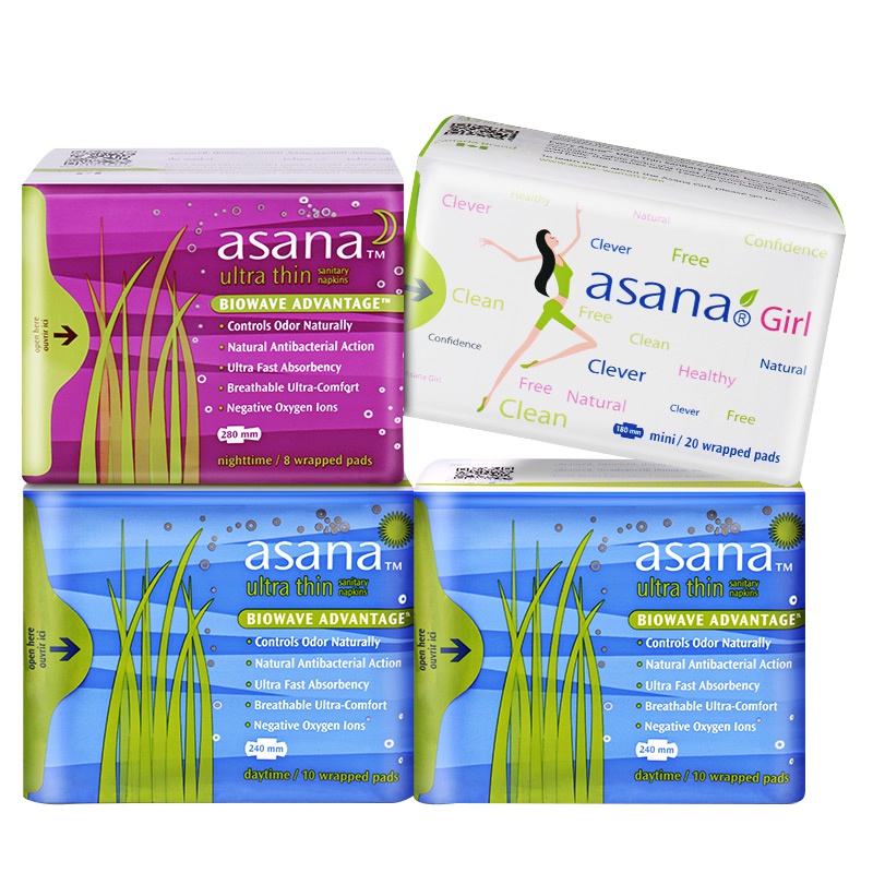 加拿大进口 阿莎娜优质棉周期组合装48片(日用10片*2+夜用8片+迷你巾20片)