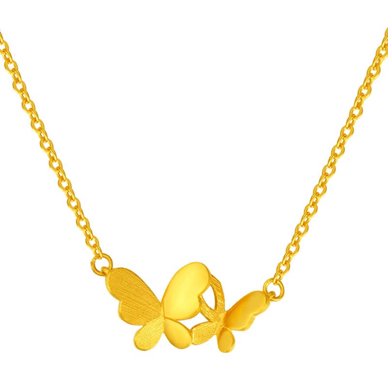 金一国囍足金黄金精品蝴蝶双飞时尚新款黄金项链时尚套链送女士(计价)ABC040