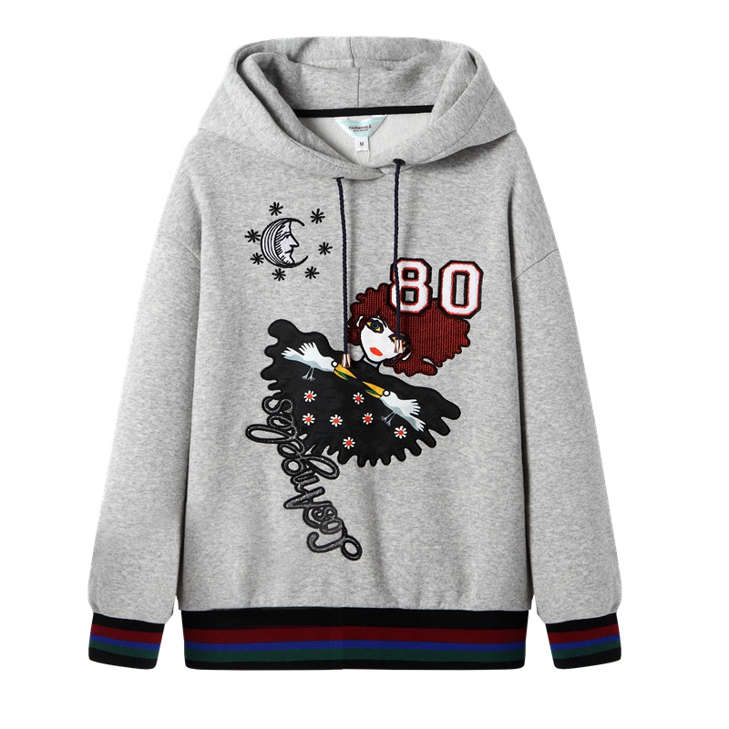 贴布印花套头连帽女式卫衣