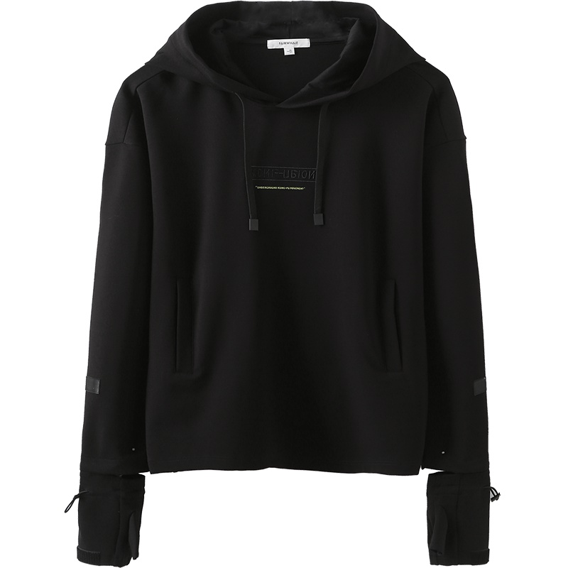 马克华菲卫衣男冬装ins潮流刺绣上衣黑色连帽手套袖口