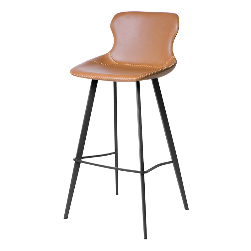 和顿 吧椅北欧轻奢家用中岛台高脚椅子 皮质极简吧台椅 咖啡厅休闲酒店吧椅 带靠背高脚靠背椅 铁艺非升降无旋转吧凳子712