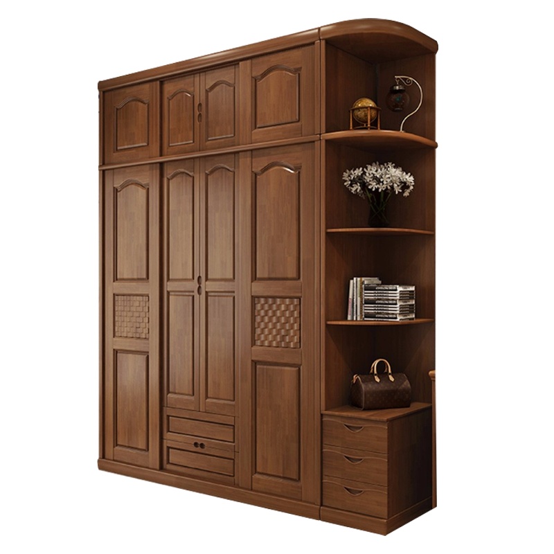 一米色彩 实木衣柜 移门四门推拉衣橱现代中式4门卧室大衣柜带转角柜 卧室家具