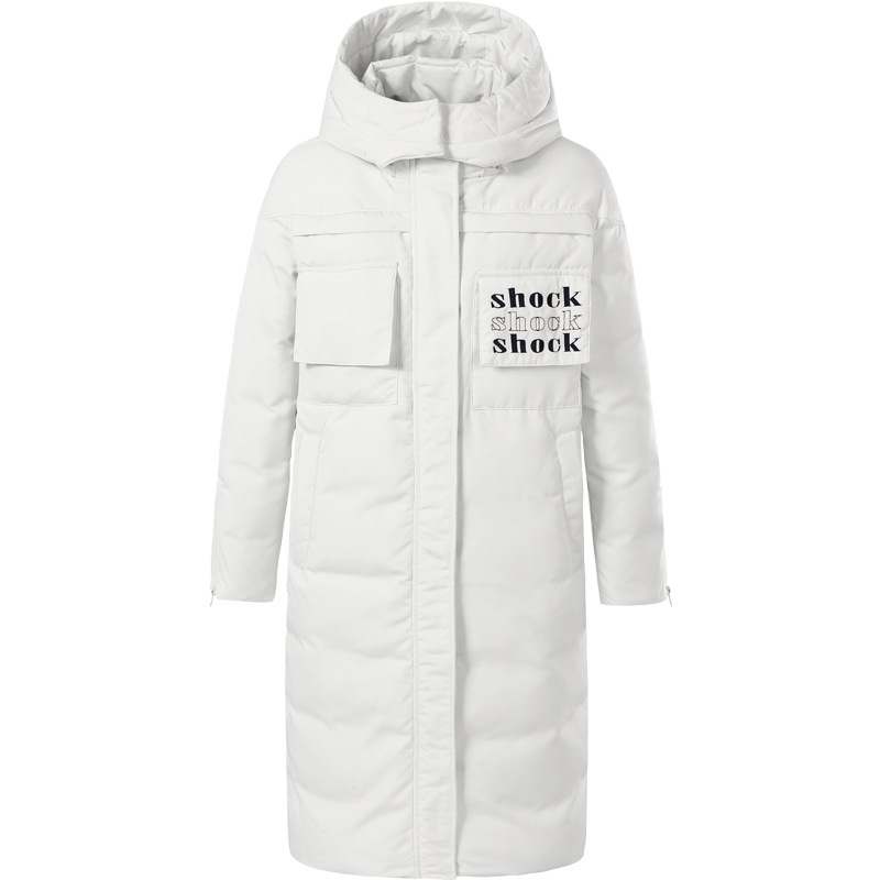 艾莱依O2O羽绒服女2018冬装韩版时尚绣花长款大衣