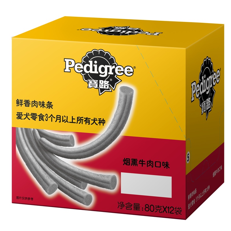 宝路狗粮 宠物狗零食 通用犬泰迪茶杯犬柯基 烟熏牛肉味鲜香肉味条80g*12包