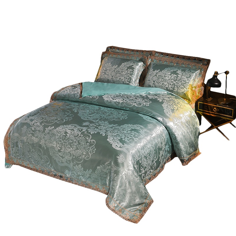 北极绒(Bejirog)家纺 莫代尔贡缎提花四件套婚庆欧美宫廷风床单1.5/1.8m床上用品被套200×230cm蕾丝边