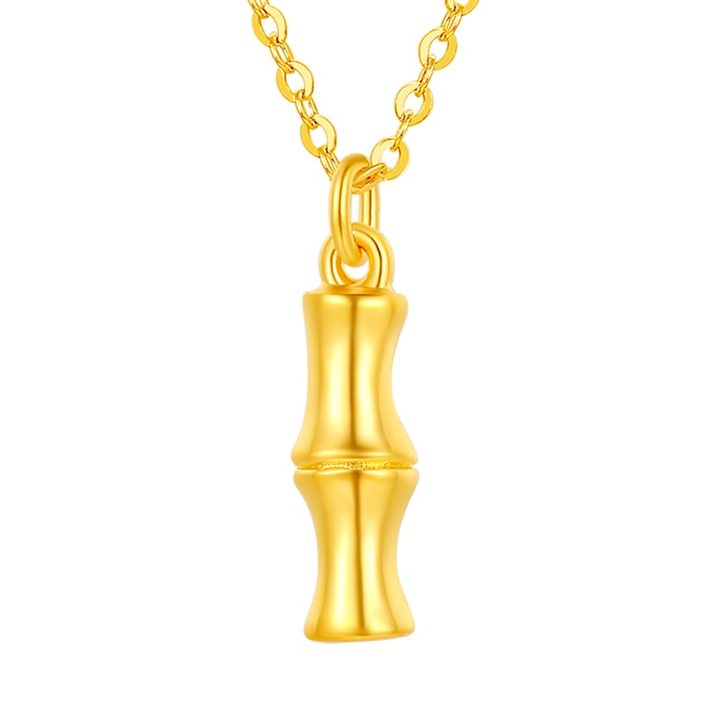 梦金园 古法金项链 5G工艺竹节经筒吊坠套链足金999女款 黄金首饰