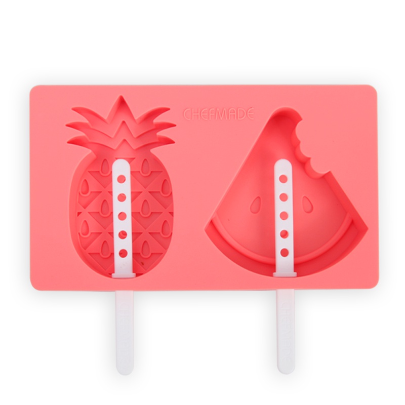 学厨 2连西瓜菠萝卡通硅胶食品级雪糕模具 冰激凌冰棍冰棒冰淇淋模具 家用diy自制 带盖带棍 WK9440