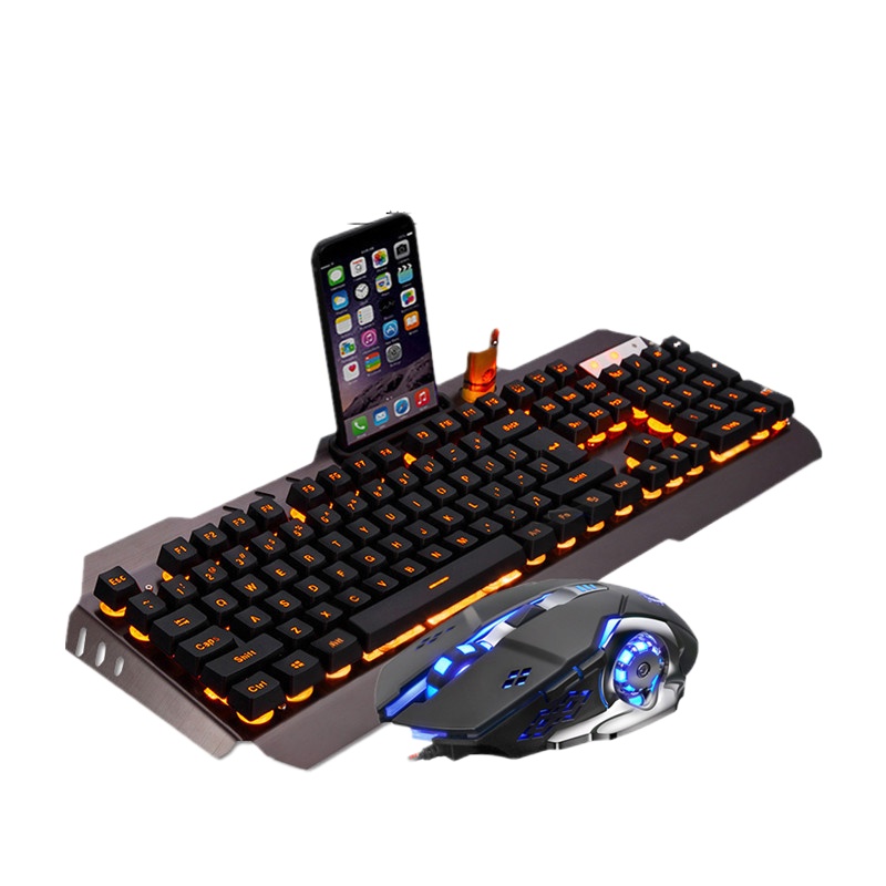 游戏键盘鼠标套装有线金属牧马人机械键盘手感电脑网吧台式USB键鼠套装外设曼巴狂蛇黑色