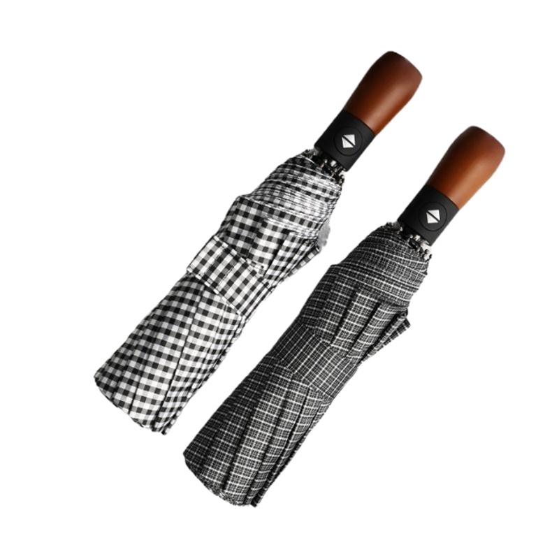 千鸟格三折全自动折叠晴雨伞